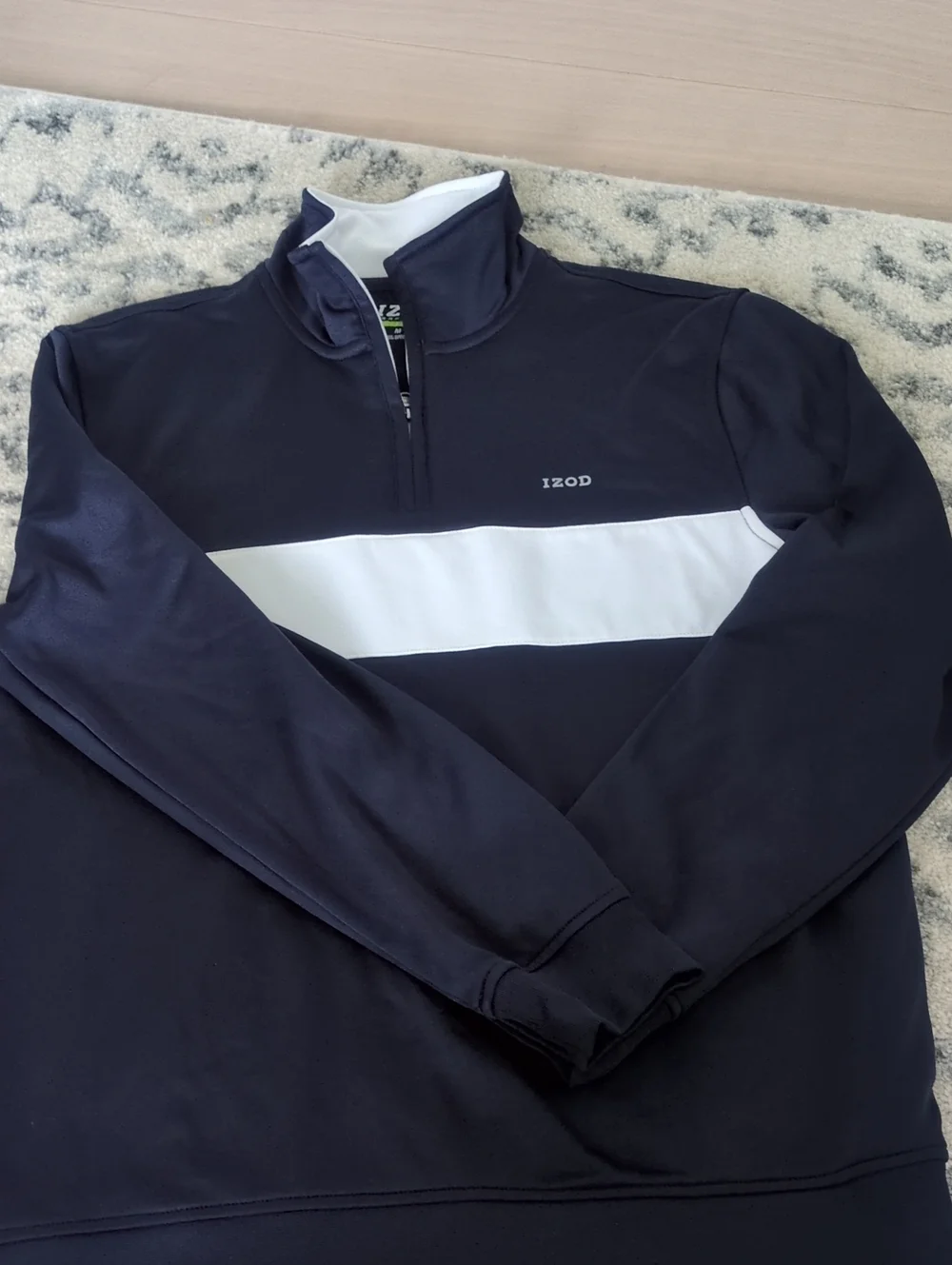 Izod Navy Quarter-Zip Pullover with White Chest Stripe